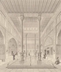 Innenansicht des Tchar-Bach-Palastes, Isfahan, aus Moderne Denkmäler Persiens, graviert von Claude Sauvageot (1832-85) und Jean Charles Huguet, 1856